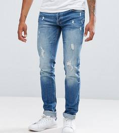 Узкие джинсы с потертой отделкой Jack & Jones TALL Intelligence - Синий