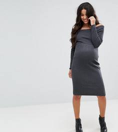 Трикотажное платье миди с вырезом лодочкой ASOS Maternity - Серый