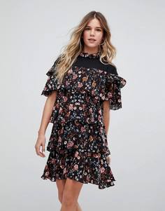 Платье с цветочным принтом и рюшами Vero Moda - Мульти