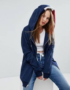 Худи удлиненного кроя на молнии с контрастным капюшоном Tommy Hilfiger Denim - Черный