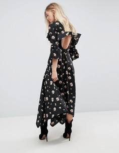 Асимметричное чайное платье с открытой спиной Influence - Черный