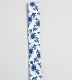 Темно-синий узкий галстук с цветочным принтом ASOS PLUS - Белый