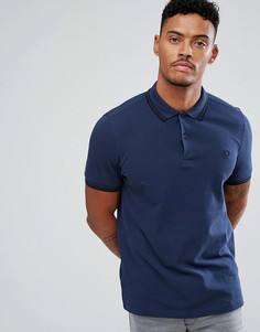 Поло синего цвета узкого кроя с отделкой Fred Perry - Синий