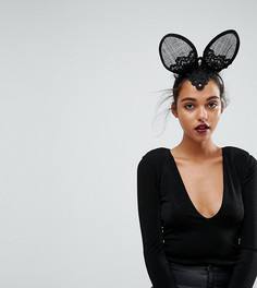 Черный обруч для волос с ушками из сетки и кружева Ribbon & Asher Halloween - Черный