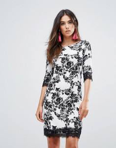 Платье-футляр с цветочным принтом и кружевной отделкой Zibi London - Черный