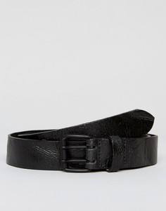 Узкий черный кожаный ремень с винтажной отделкой ASOS - Черный