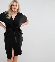 Фактурное платье миди с перекрученной отделкой ASOS CURVE - Черный