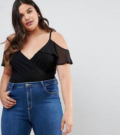 Боди с открытыми плечами и оборками ASOS CURVE - Черный