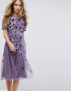 Платье миди с 3D-отделкой Lace & Beads - Серый