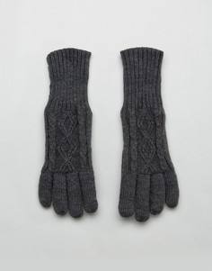 Серые вязаные перчатки с узором в косичку Stitch & Pieces - Серый