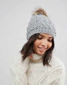 Шапка-бини с помпоном из искусственного меха Vero Moda - Серый