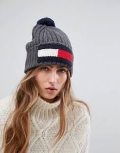 Шапка-бини с помпоном и логотипом Tommy Hilfiger - Серый