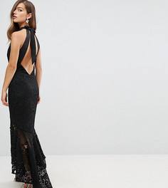 Кружевное платье макси с американской проймой и асимметричным подолом Jarlo Petite - Черный