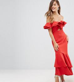 Платье макси со спущенными плечами и оборками Jarlo Petite - Красный