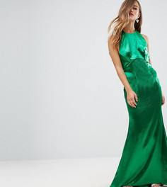 Платье макси с американской проймой, юбкой годе и открытой спиной Jarlo Petite - Зеленый