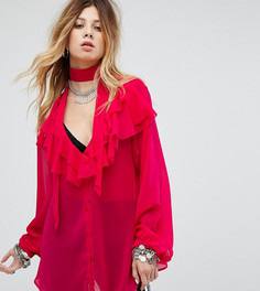 Рубашка с V-образным вырезом и рюшами Sacred Hawk - Розовый