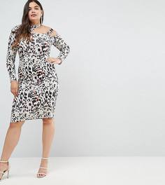 Платье миди со звериным принтом и вырезом ASOS CURVE - Мульти