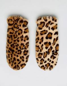 Пушистые варежки с леопардовым принтом Monki - Мульти