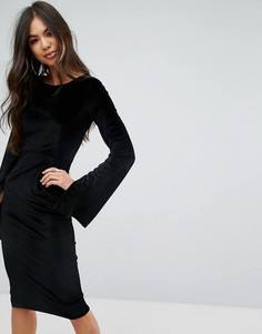 Бархатное платье-футляр миди с разрезами на рукавах Outrageous Fortune - Черный