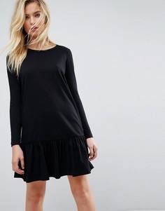 Платье-футболка мини с асимметричным краем и длинными рукавами ASOS - Черный