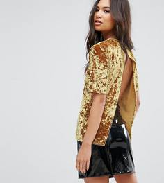 Бархатная футболка с открытой спиной PrettyLittleThing - Желтый