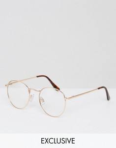 Круглые очки с прозрачными стеклами в золотистой оправе Reclaimed Vintage - Золотой
