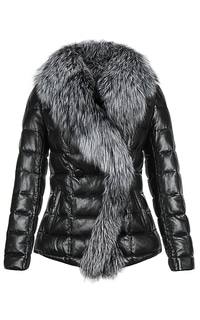 Куртка из натуральной кожи с отделкой мехом чернобурки La Reine Blanche