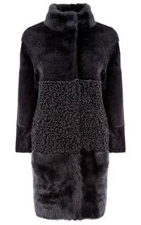Утепленное пальто из овчины с отделкой тосканой и натуральной кожей Virtuale Fur Collection