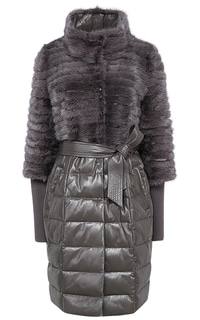 Утепленное кожаное пальто с отделкой мехом норки La Reine Blanche