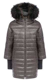 Зимняя кожаная куртка с мехом енота La Reine Blanche