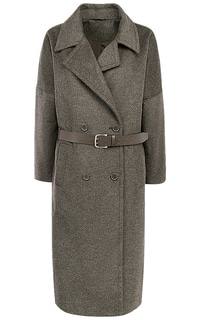 Полушерстяное пальто-халат с поясом из экокожи La Reine Blanche