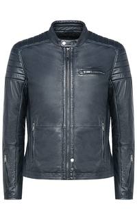 Синяя кожаная куртка на синтепоне Urban Fashion For Men