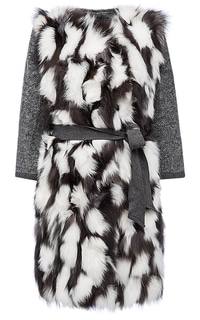Пальто из меха лисы на трикотаже с поясом Virtuale Fur Collection