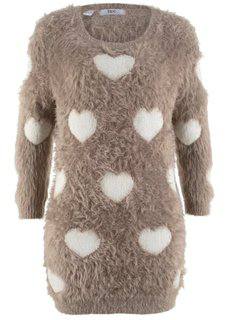 Пуловер с удлиненной спинкой и рукавами 3/4 (серо-коричневый/кремовый с узором) Bonprix