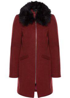 Шерстяное пальто со съемным воротником из искусственного меха (красный каштан/черный) Bonprix