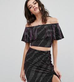 Кроп-топ с блестками и оборкой New Look Petite - Фиолетовый