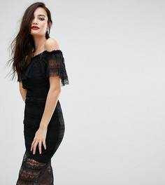 Кружевное платье миди с открытыми плечами и ремешком Bodyfrock - Черный
