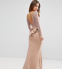 Платье макси с кружевными рукавами и бантом сзади City Goddess Petite - Розовый
