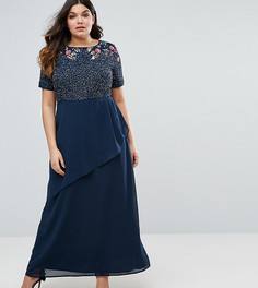 Декорированное платье макси с запахом на юбке Lovedrobe Luxe Rose - Темно-синий