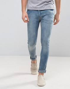 Супероблегающие выбеленные джинсы цвета индиго с напылением Zeffer - Синий