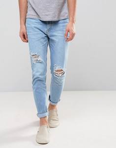 Выбеленные джинсы скинни цвета светлого индиго с рваной отделкой Zeffer - Синий