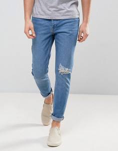 Выбеленные джинсы скинни цвета индиго с развернутым краем Zeffer - Синий