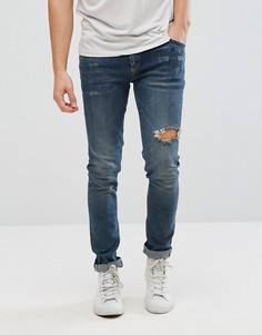 Темные джинсы скинни с рваными коленями ASOS - Синий