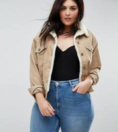 Бежевая вельветовая куртка с меховым воротником ASOS CURVE - Светло-серый