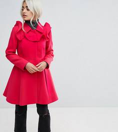 Короткое приталенное пальто с оборками ASOS PETITE - Розовый