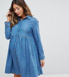 Синее джинсовое платье-рубашка свободного кроя ASOS MATERNITY - Синий