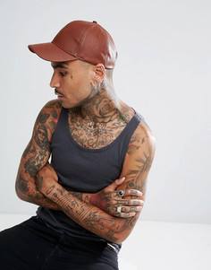Светло-коричневая бейсболка из искусственной кожи ASOS - Рыжий