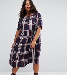 Свободное платье миди в клетку с короткими рукавами ASOS CURVE - Мульти