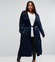 Длинное пальто с поясом Elvi - Темно-синий