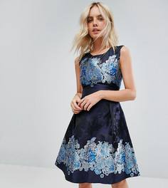 Короткое приталенное платье с комбинированным принтом Yumi Petite - Темно-синий